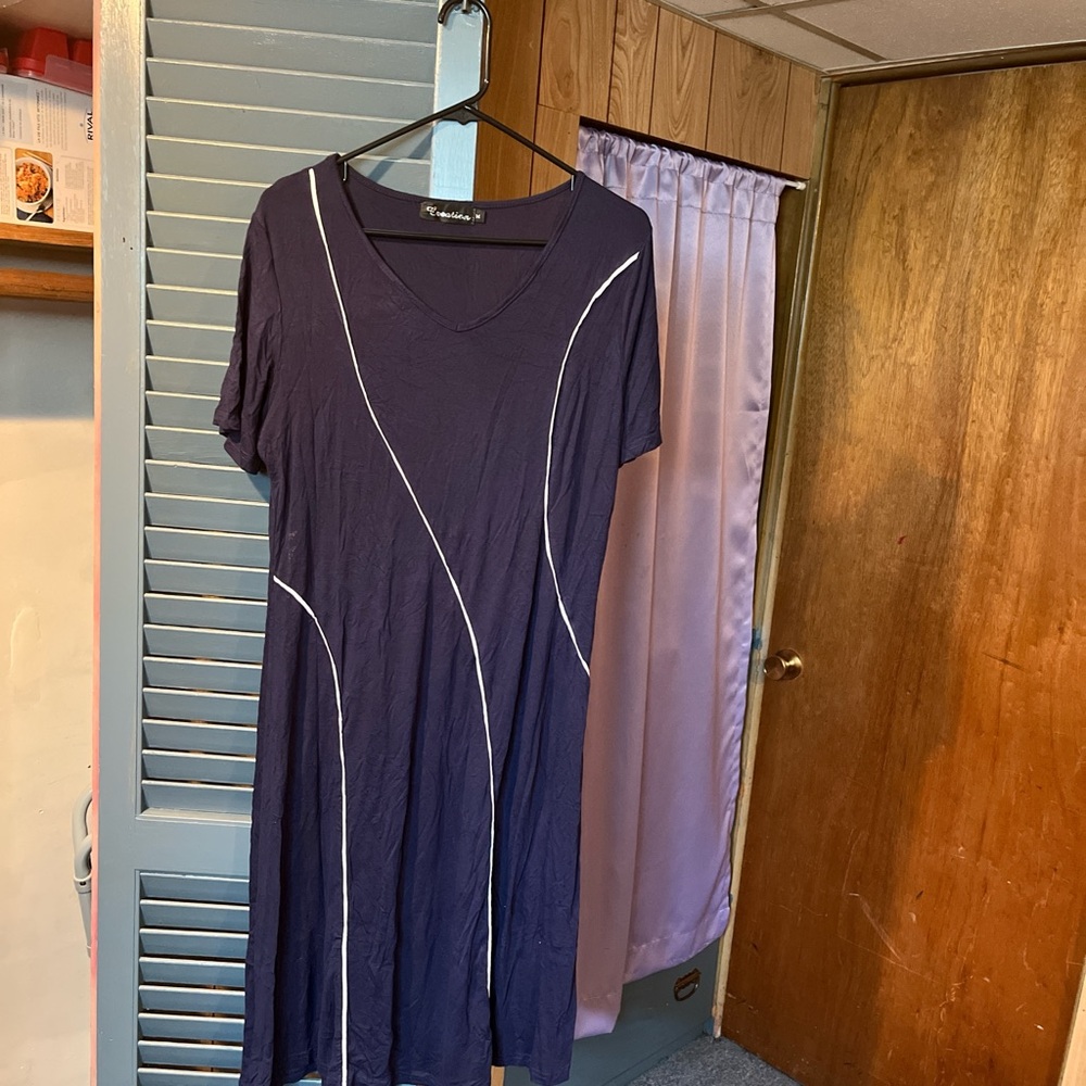 J. Jill Deep Blue Midi Dress with White Lines